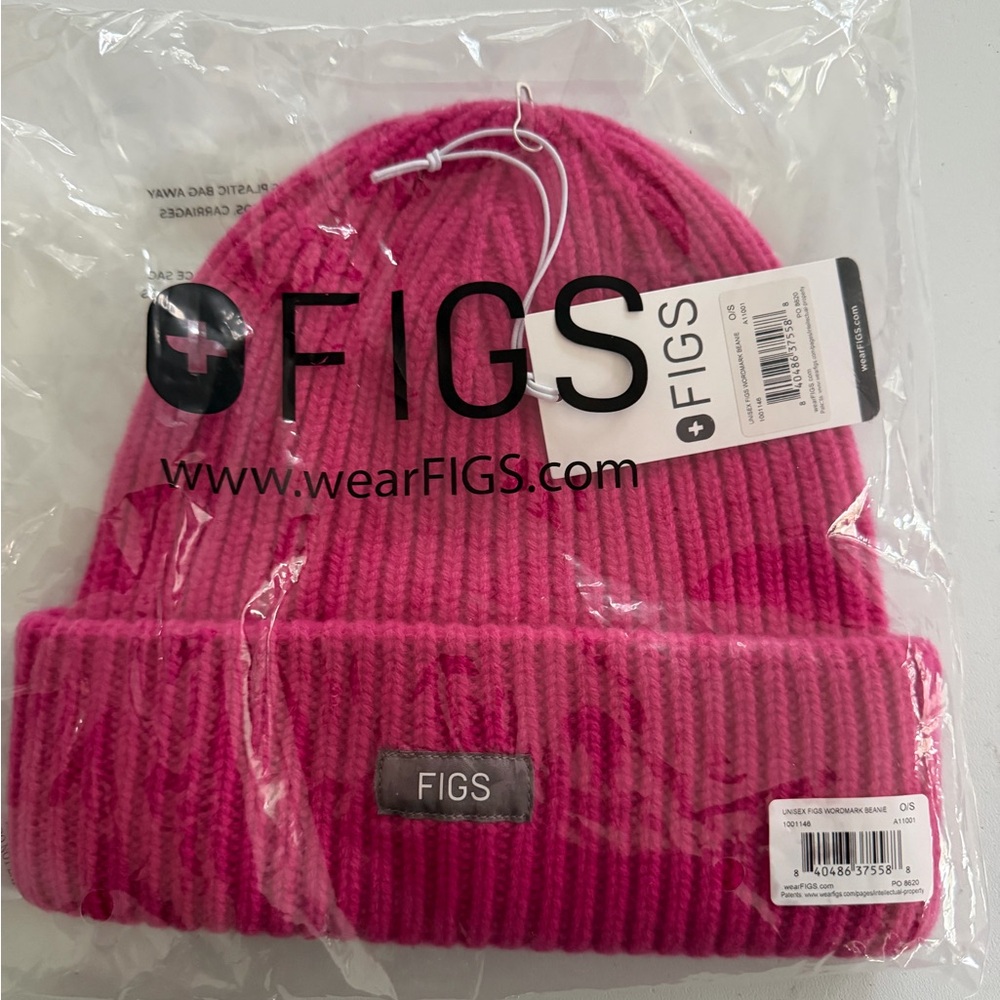 FIGS Hot Pink Ribbed Knit Beanie